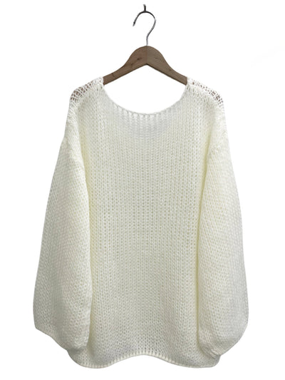 V Hals Pointelle Gebreide Trui Casual Lange Mouwen