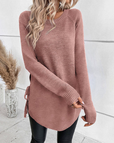 Elegante effen trui met vetersluiting