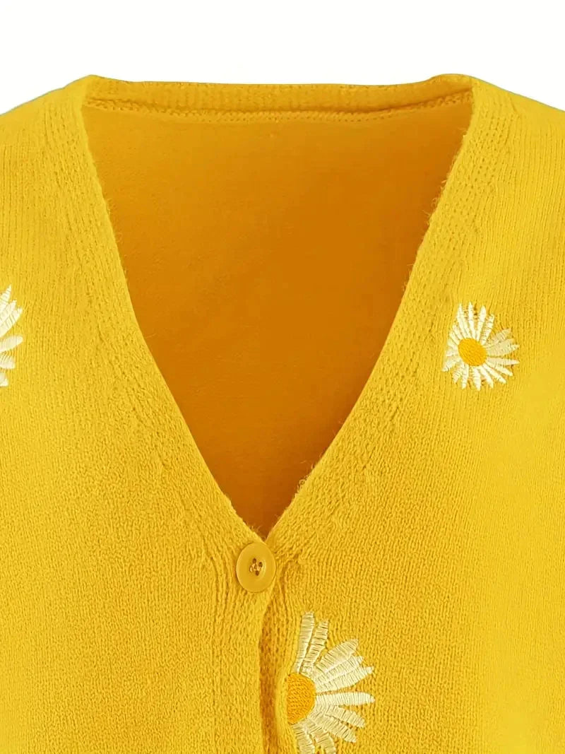 Geborduurd vest met lange mouwen in Daisy-patroon