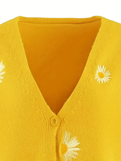 Geborduurd vest met lange mouwen in Daisy-patroon