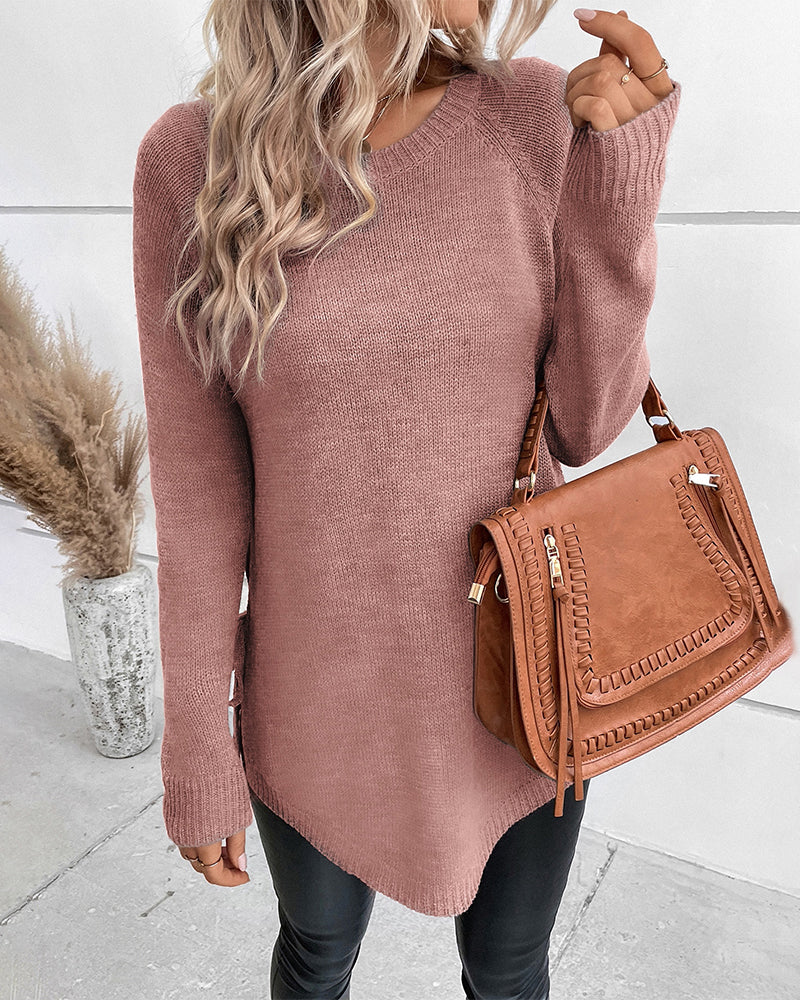 Elegante effen trui met vetersluiting