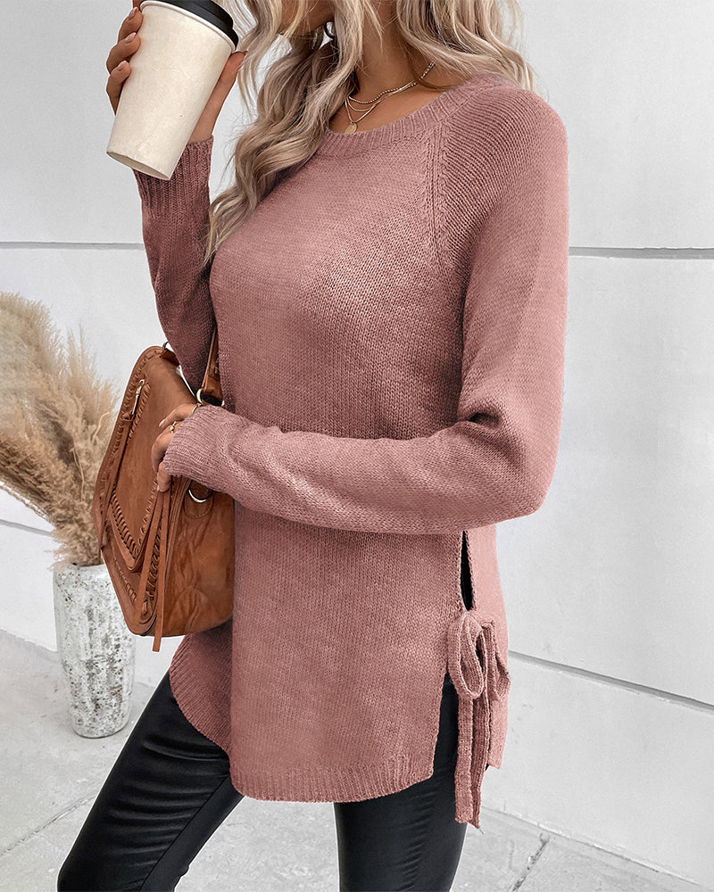 Elegante effen trui met vetersluiting