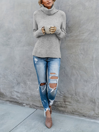Trui met schildpadhals, Casual Split Sweater met lange mouwen