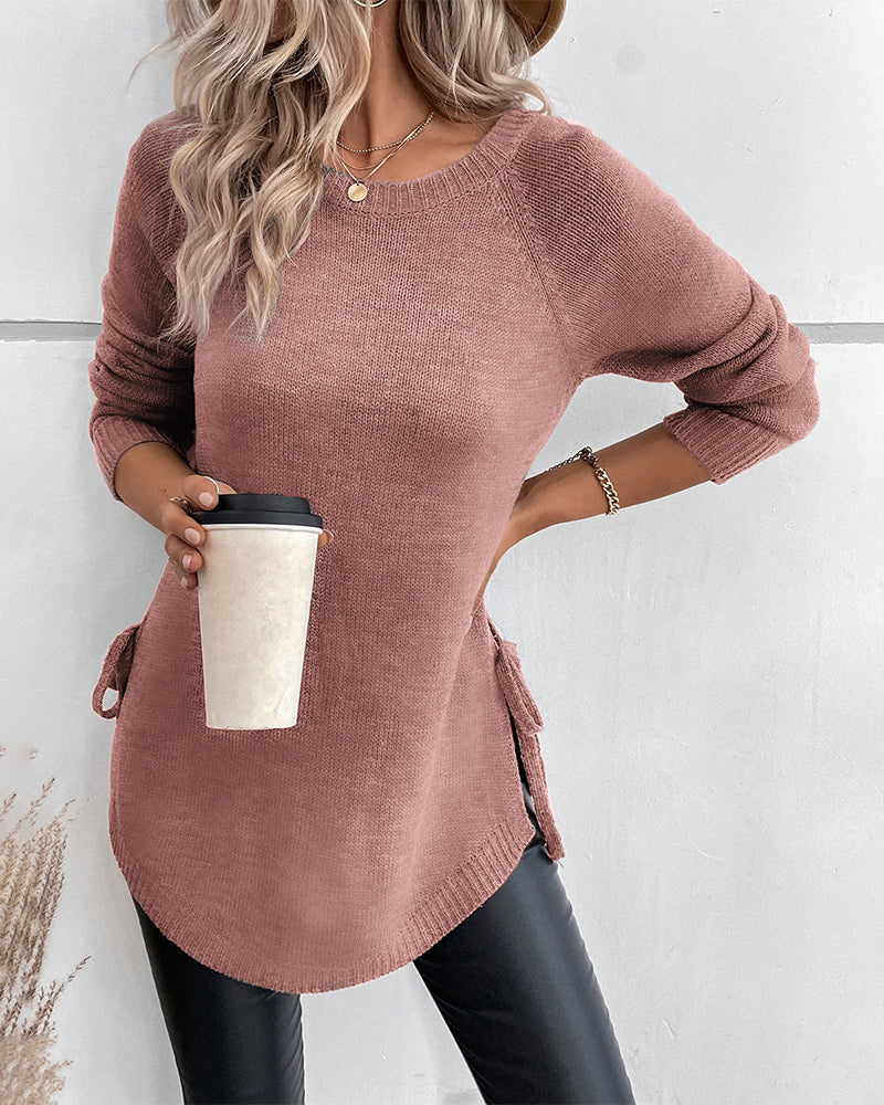 Elegante effen trui met vetersluiting