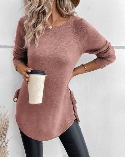 Elegante effen trui met vetersluiting