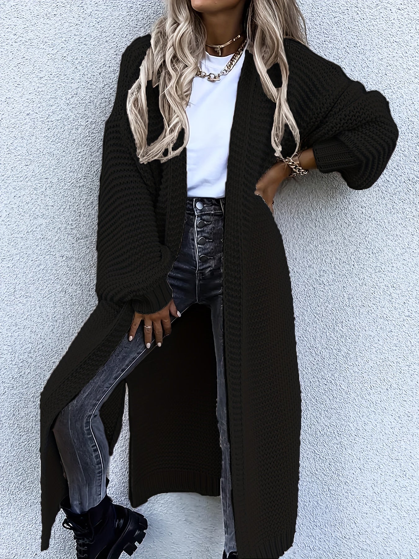 Effen Open Front Side Split Casual Lang Mouw Vest