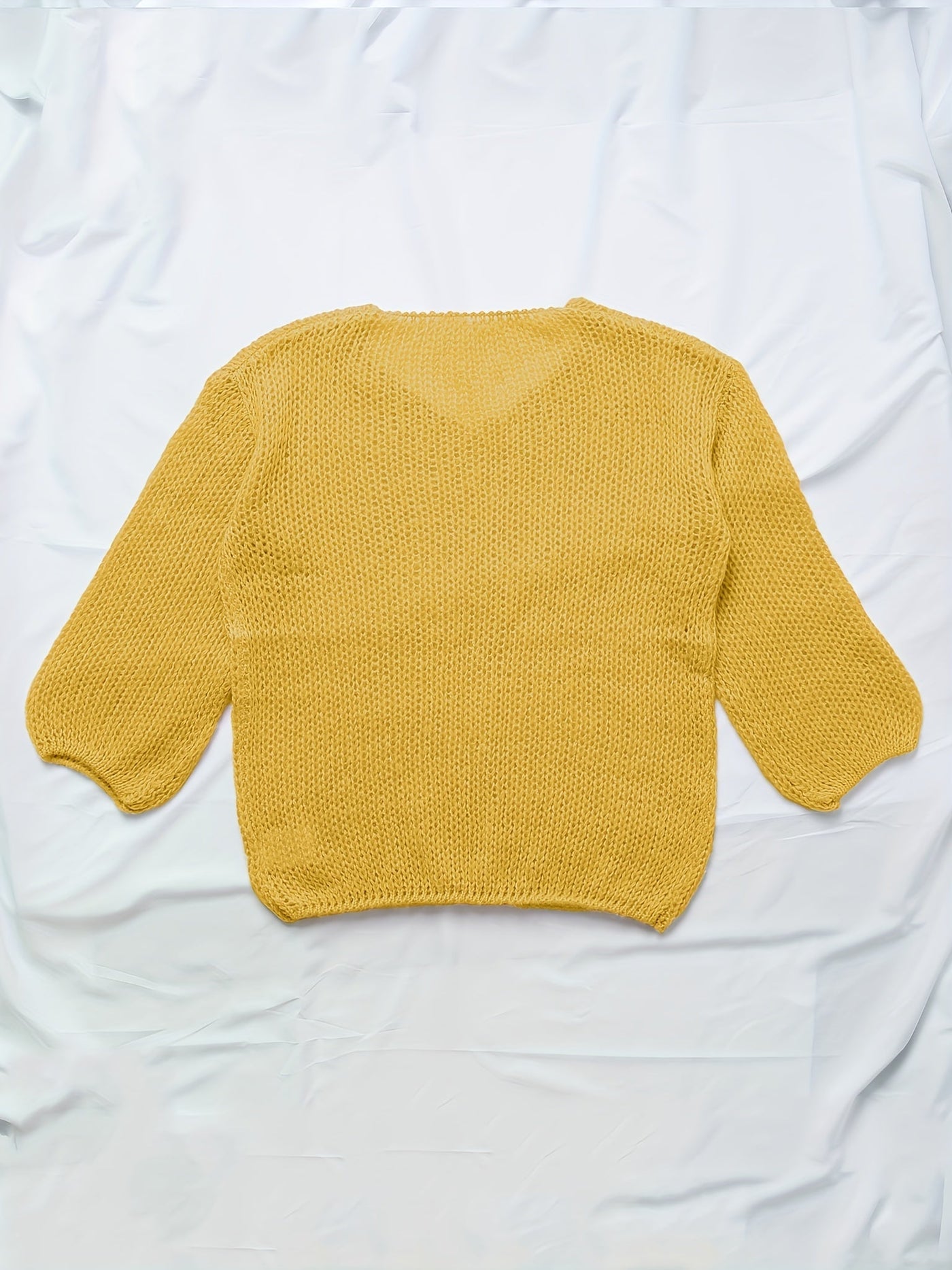 V Hals Pointelle Gebreide Trui Casual Lange Mouwen