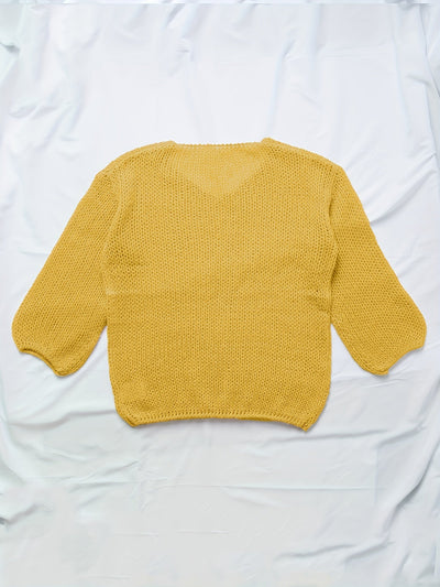 V Hals Pointelle Gebreide Trui Casual Lange Mouwen