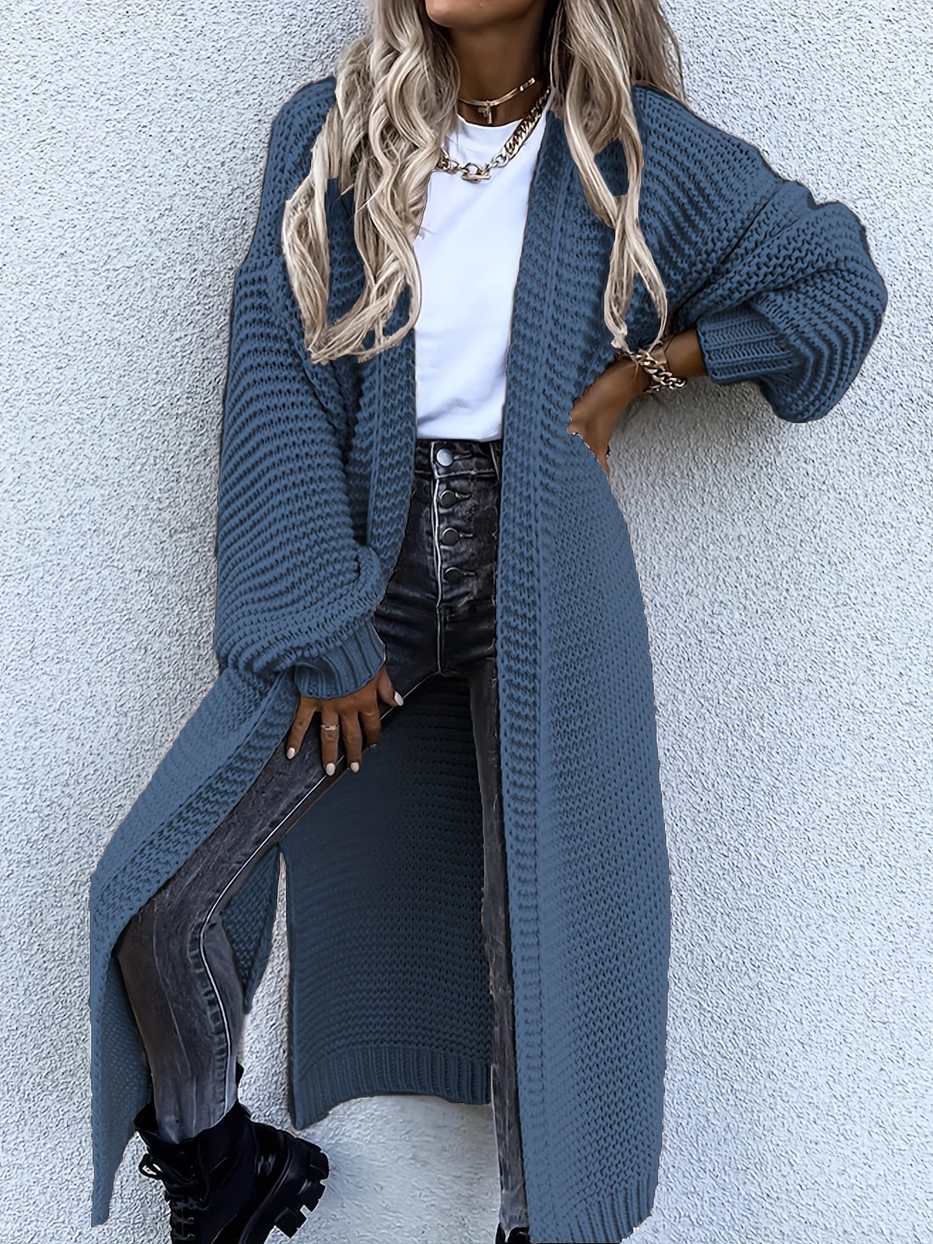 Effen Open Front Side Split Casual Lang Mouw Vest