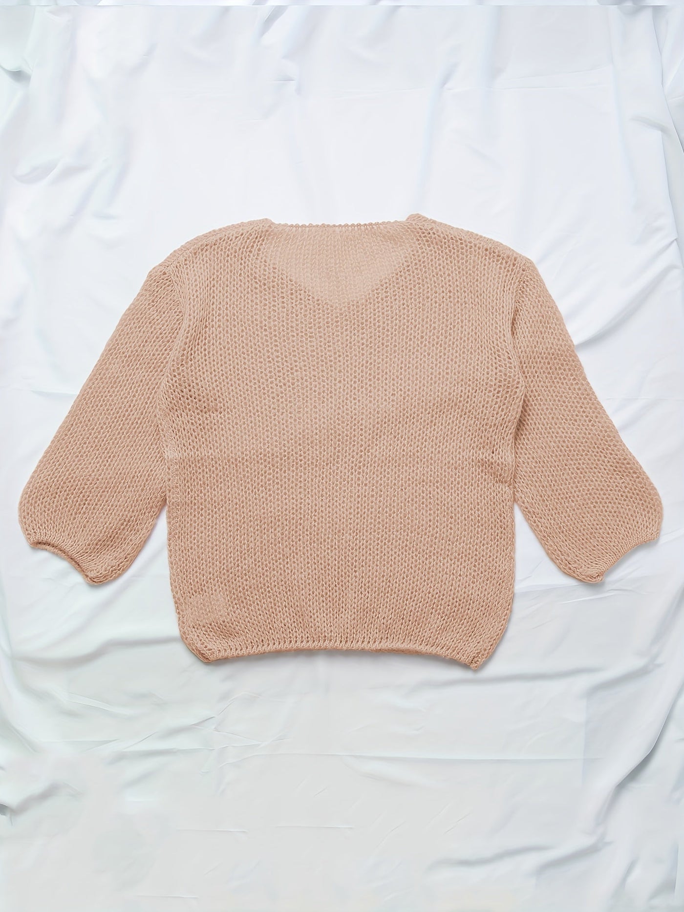 V Hals Pointelle Gebreide Trui Casual Lange Mouwen