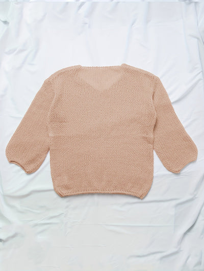 V Hals Pointelle Gebreide Trui Casual Lange Mouwen