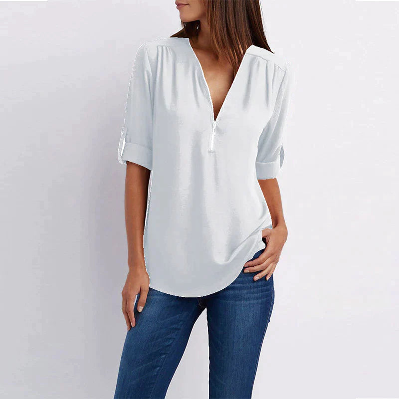 Vera | Klassieke damesblouse met V-hals en rits