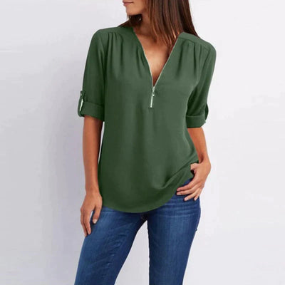 Vera | Klassieke damesblouse met V-hals en rits