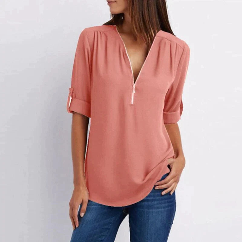 Vera | Klassieke damesblouse met V-hals en rits