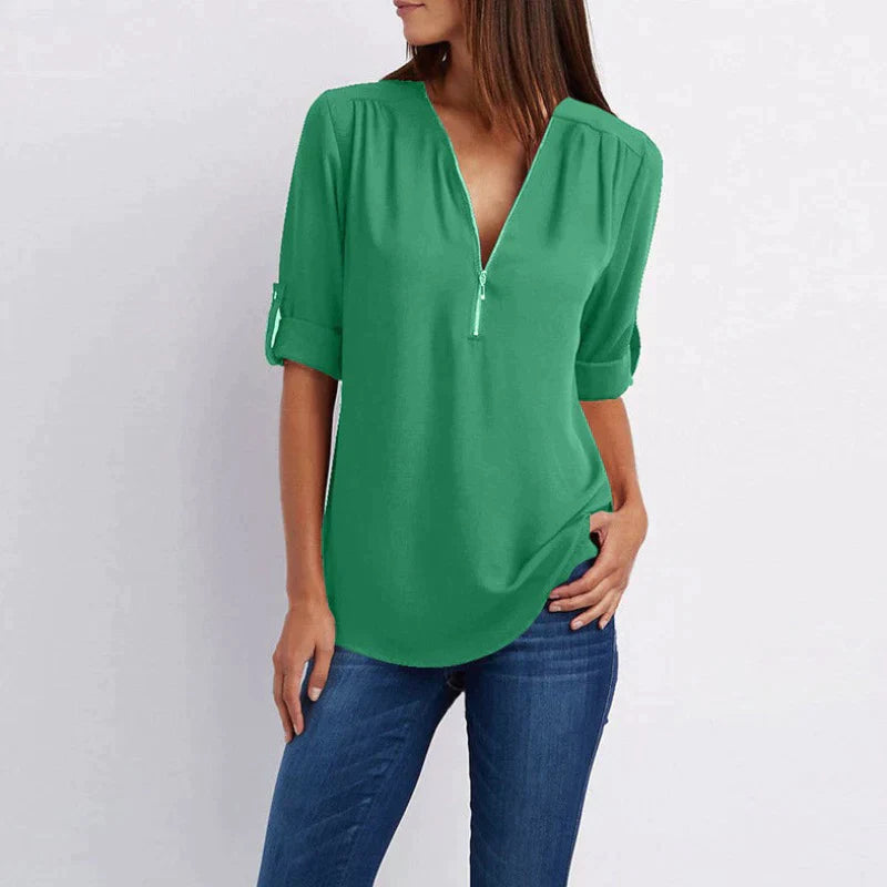 Vera | Klassieke damesblouse met V-hals en rits