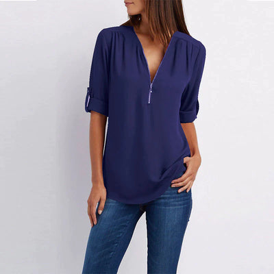 Vera | Klassieke damesblouse met V-hals en rits