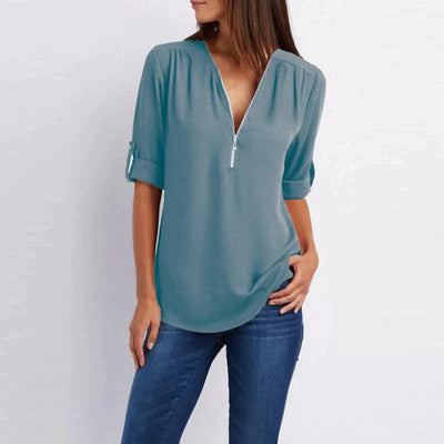 Vera | Klassieke damesblouse met V-hals en rits