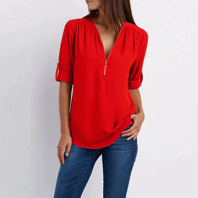 Vera | Klassieke damesblouse met V-hals en rits