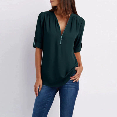 Vera | Klassieke damesblouse met V-hals en rits