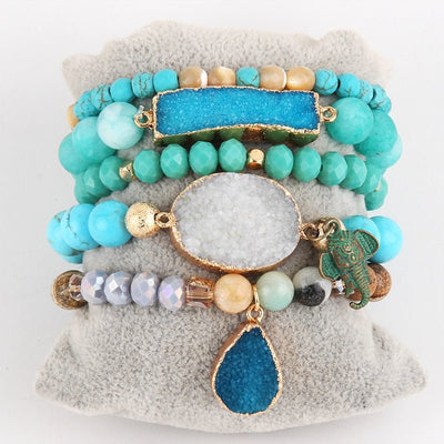 Designer Handgemaakte Boho Set Armbanden van Half - Edelstenen