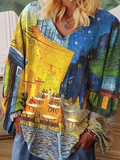 Alice Leroy® | Van Gogh Kunst T-shirt met V-hals