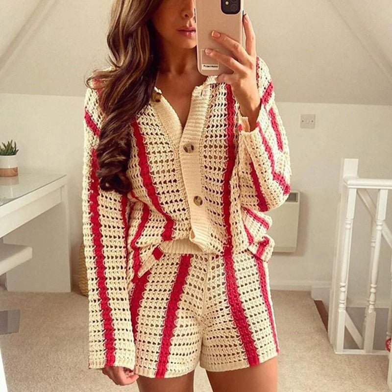 Ginevra™ - Gebreide Gestreepte Cardigan Set