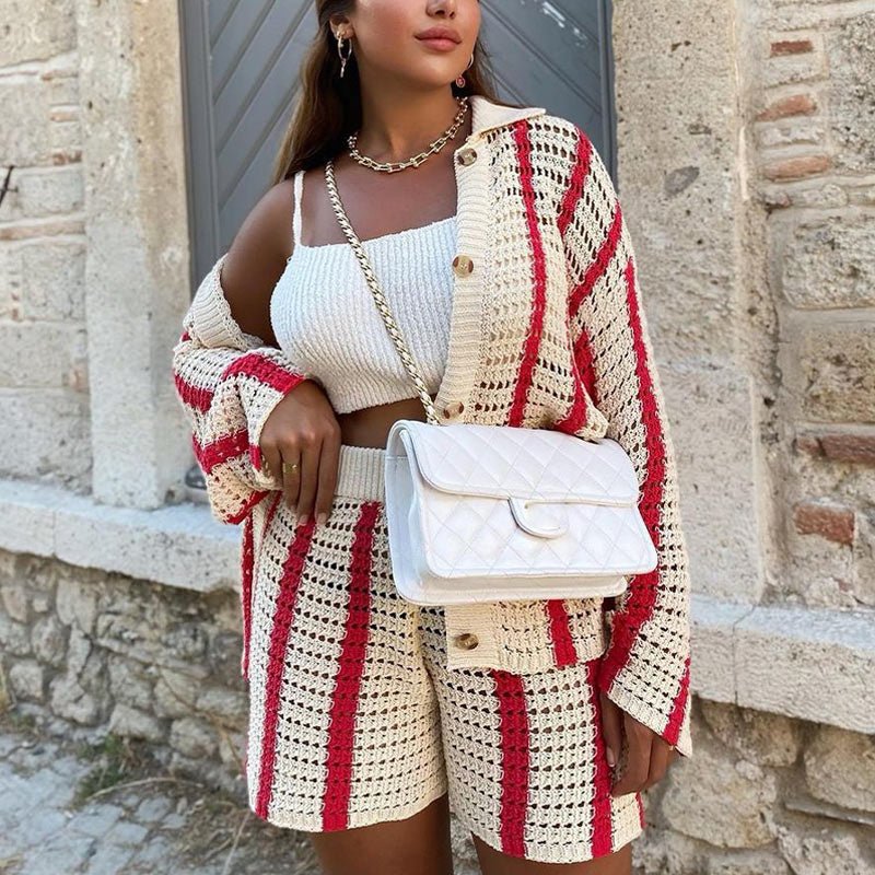 Ginevra™ - Gebreide Gestreepte Cardigan Set