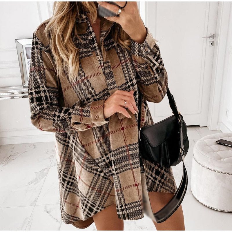 Ginevra™ -  Mini Jurk, Oversized Blouse- Plaid