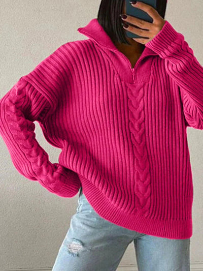 Ginevra™ - Wollen trui met hoge kraag, rits en patroon