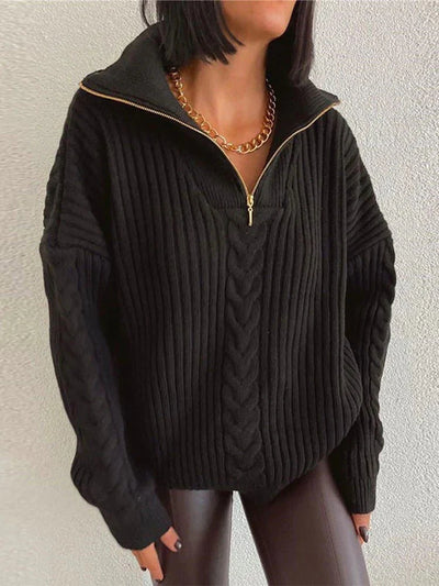 Ginevra™ - Wollen trui met hoge kraag, rits en patroon