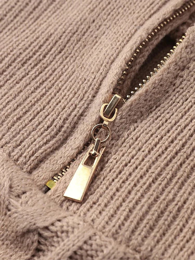 Ginevra™ - Wollen trui met hoge kraag, rits en patroon